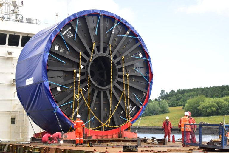 CUSTOM SEAFASTENING, 150T REEL LOADED AND SECURED FOR TRANSPORT
